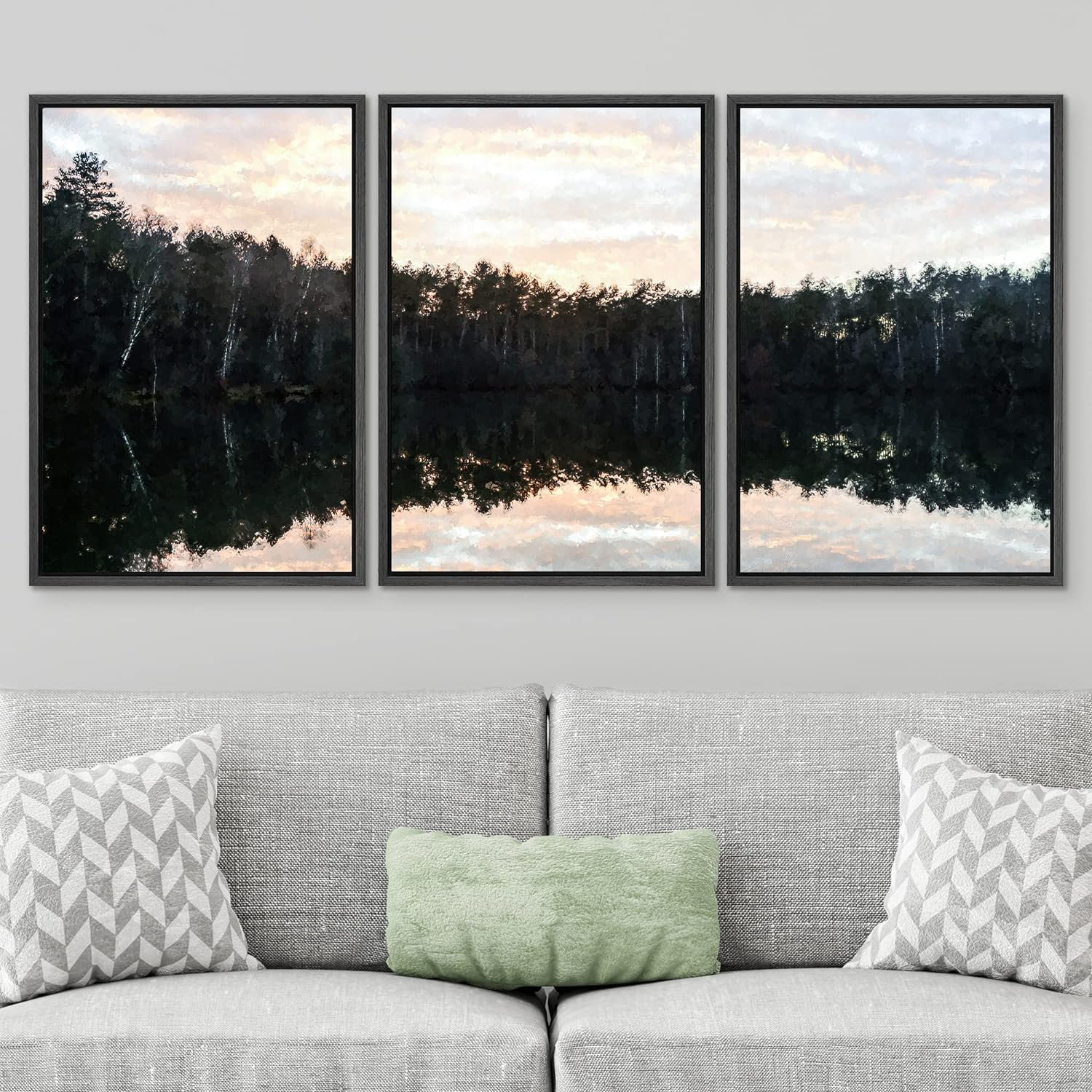 IDEA4WALL Nature Landscape Framed Canvas Print Wall Art Set Dark Forest